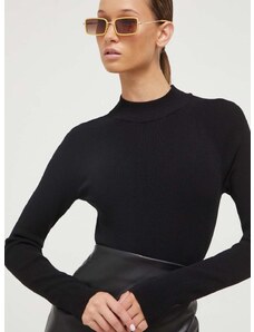 HUGO pulóver könnyű, női, fekete, félgarbó nyakú