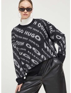 HUGO gyapjúkeverék pulóver könnyű, női, fekete