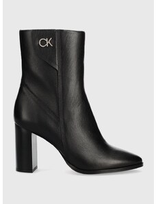 Calvin Klein bőr csizma CUP HEEL ANKLE BOOT W/HW 80 fekete, női, magassarkú, HW0HW01750