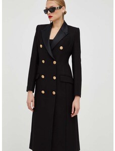 Elisabetta Franchi kabát női, fekete, átmeneti, kétsoros gombolású
