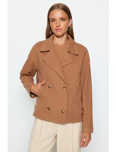 Trendyol Brown Oversize széles szabású bélyegzett kabát