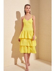Trendyol sárga texturált vissza részletes ruha