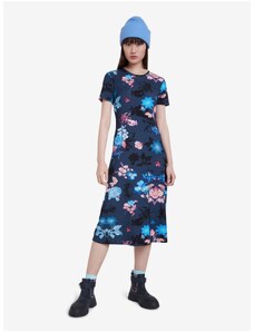 Desigual Blue Floral Midi Dress Vest Bouquet