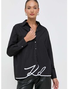Karl Lagerfeld pamut ing női, galléros, fekete, relaxed