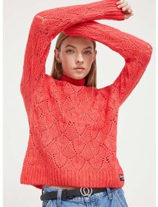 Superdry gyapjúkeverék pulóver női, narancssárga, félgarbó nyakú