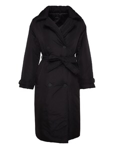 Trendyol Black Oversize széles szabású, öves, hosszú steppelt kabát