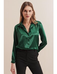 Bigdart 3964 Lightly Flowy Satin Shirt - Emerald