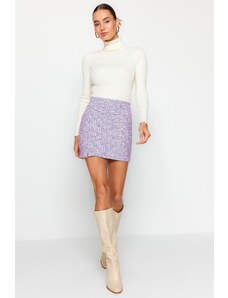 Trendyol Purple Zipper and Slit Tweed Regular Waist Mini Knitted Skirt