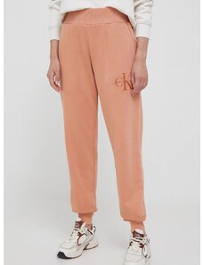 Calvin Klein Jeans pamut melegítőnadrág narancssárga, sima
