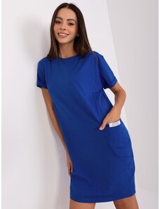 Fashionhunters Cobalt blue basic knee-length sweatshirt dress