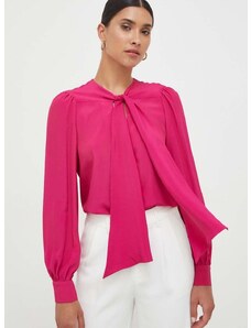 Pinko selyem keverék póló fűzős nyakkivágású, rózsaszín, regular, 102168.8889