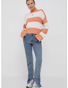 Calvin Klein Jeans pamut pulóver meleg, bézs, garbónyakú