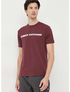 Armani Exchange pamut póló bordó, nyomott mintás