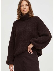 Gestuz gyapjú pulóver meleg, női, barna, garbónyakú