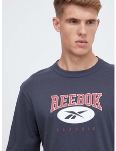Reebok Classic pamut póló sötétkék, nyomott mintás