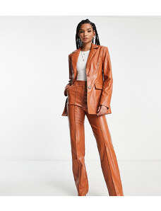 ASOS Tall ASOS DESIGN Tall fitted leather look blazer in rust brown