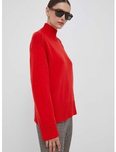 Tommy Hilfiger gyapjúkeverék pulóver női, piros, félgarbó nyakú