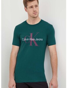 Calvin Klein Jeans pamut póló türkiz, férfi, nyomott mintás