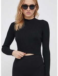 Sisley pulóver könnyű, női, fekete, félgarbó nyakú