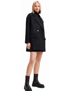 Desigual kabát női, fekete, átmeneti, kétsoros gombolású
