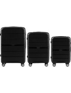 Fekete készlet 3 kagylóbőröndből PP05, Luggage 3 sets (L,M,S) Wings, Black
