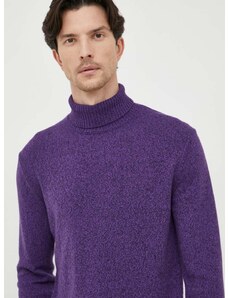 United Colors of Benetton gyapjúkeverék pulóver könnyű, férfi, lila, garbónyakú