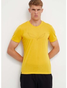 Salewa sportos póló Pure Eagle Frame Dry sárga, nyomott mintás