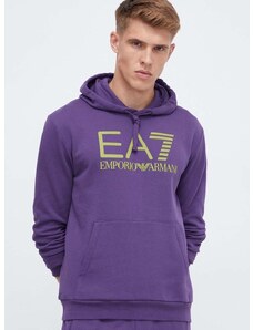 EA7 Emporio Armani pamut melegítőfelső lila, férfi, nyomott mintás, kapucnis