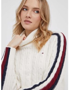 Tommy Hilfiger gyapjúkeverék pulóver női, bézs, garbónyakú