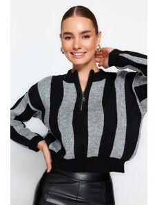 Trendyol Black Crop puha texturált kötöttáru pulóver