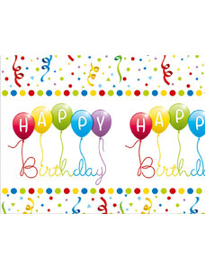 Happy Birthday Streamers műanyag asztalterítő 120x180 cm