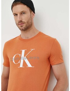 Calvin Klein Jeans pamut póló narancssárga, férfi, nyomott mintás