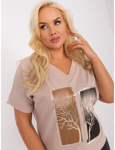 Fashionhunters Beige cotton blouse plus sizes with print