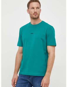BOSS t-shirt BOSS ORANGE zöld, férfi, sima