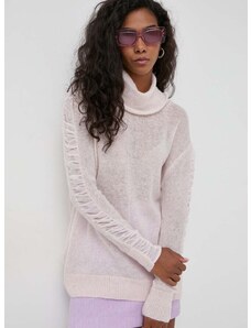 Pinko gyapjú pulóver könnyű, női, rózsaszín, garbónyakú