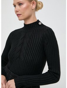 Liu Jo gyapjúkeverék pulóver női, fekete, félgarbó nyakú