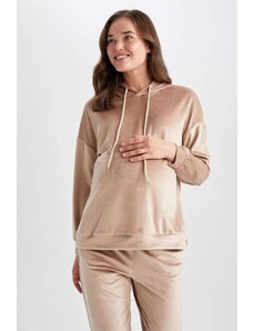 DEFACTO Hooded Velvet Maternity Sweatshirt with Flounce Sleeves