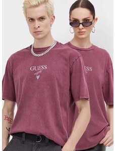 Guess Originals pamut póló lila, nyomott mintás