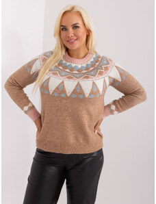 Fashionhunters Dark beige women's sweater plus size with patterns