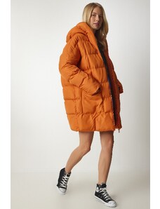 Happiness İstanbul női narancssárga kapucnis oversize puffer kabát