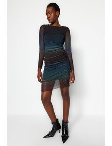 Trendyol Multi Color Crew nyakmintás összegyűjtött részletesen testhezálló mini kötött ruha