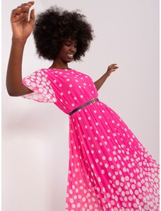 Fashionhunters Pink and white polka dot midi dress