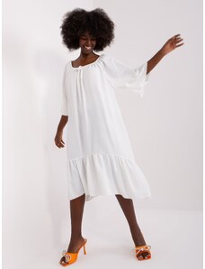 Fashionhunters Ecru midi oversize dress with frills