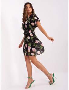 Fashionhunters Black floral dress with short sleeves