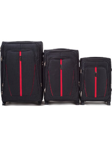 Fekete 3 darabos bőröndkészlet piros csíkkal Buzzard 1706(2), Sets of 3 suitcases Wings 2 wheels L,M,S, Black