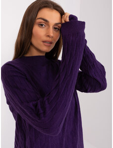 Fashionhunters Dark purple classic sweater with a round neckline