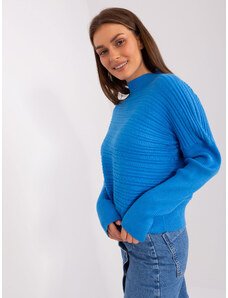 Fashionhunters Blue women's sweater with asymmetrical turtleneck