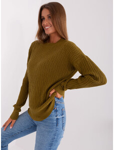 Fashionhunters Olive Green Women's Classic Viscose Sweater