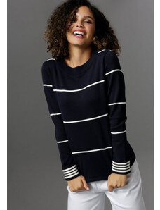 Aniston SELECTED fekete-fehér csíkos pulóver