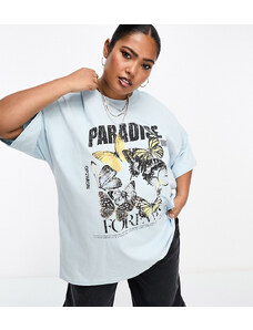ASOS Curve ASOS DESIGN Curve oversized t-shirt with butterfly graphic in soft blue